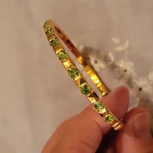 Joan Rivers Gold Toned & Green Crystal Flex Cuff Bracelet